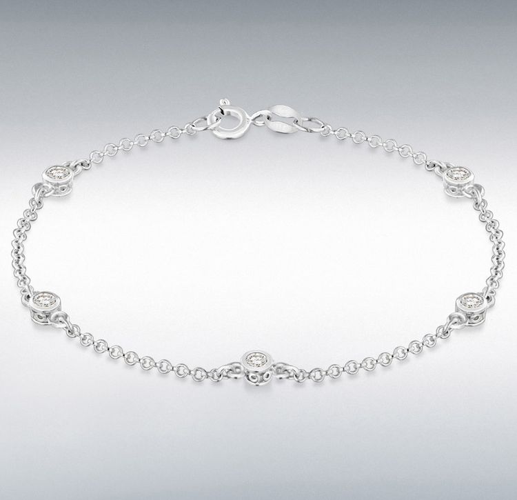 Silver Cubic Zirconia Station Bracelet 19cm/7.5&quot;