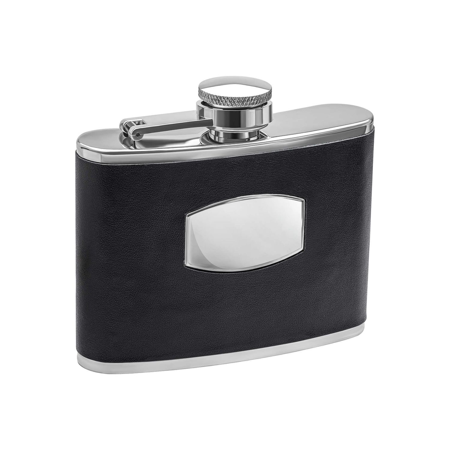 Black Leather Stainless Steel Hip Flask