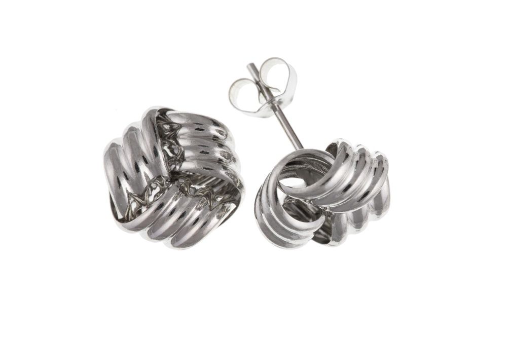 9ct White Gold Knot Stud Earrings