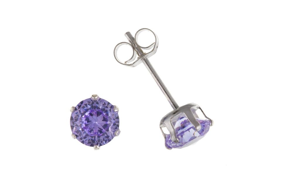 Silver Lavender Cubic Zirconia 4mm Studs