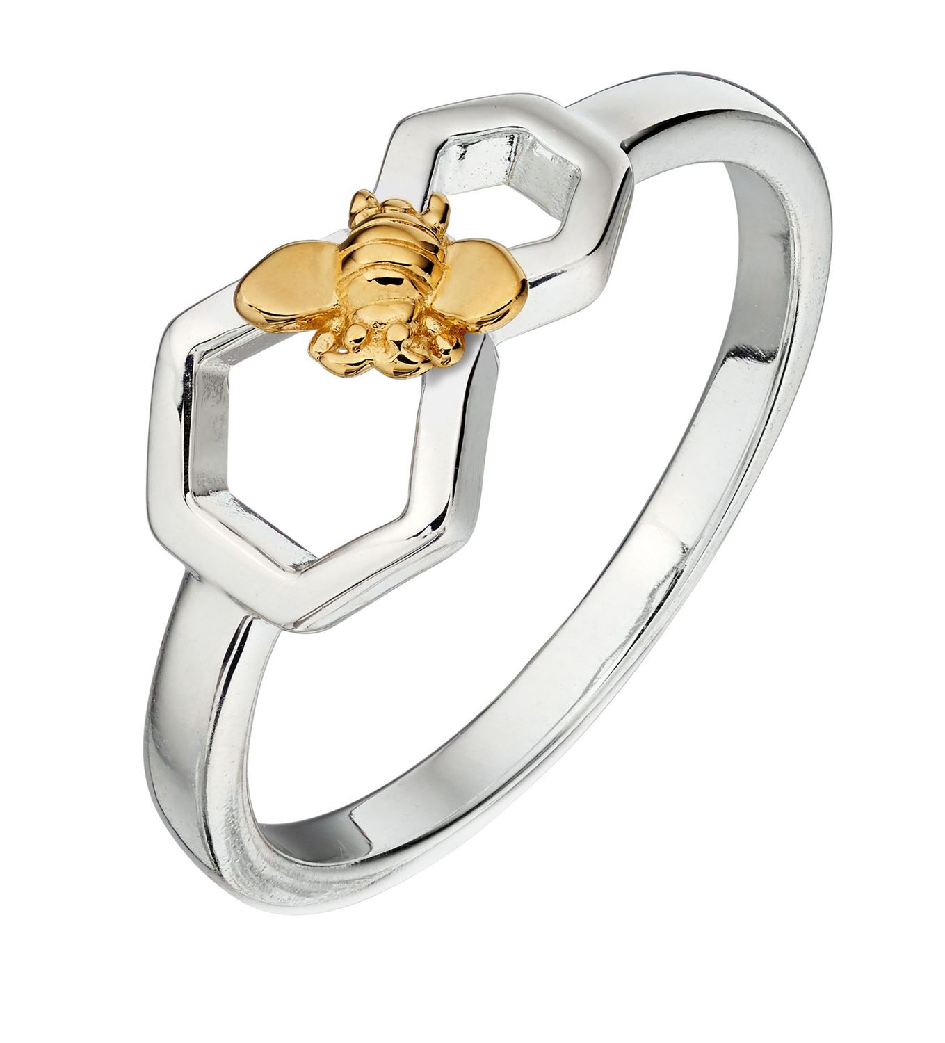 Silver &amp; Gold-Plated Bee &amp; Honeycomb Ring