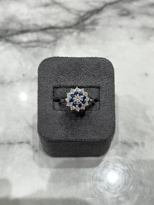 Pre-Owned 18ct White Gold 0.36ct Diamond &amp; 0.40ct Sapphire Cluster Ring