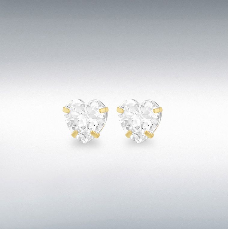 9ct Gold Heart Cubic Zirconia Stud Earrings