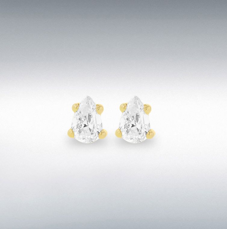 9ct Gold Teardrop Cubic Zirconia Studs