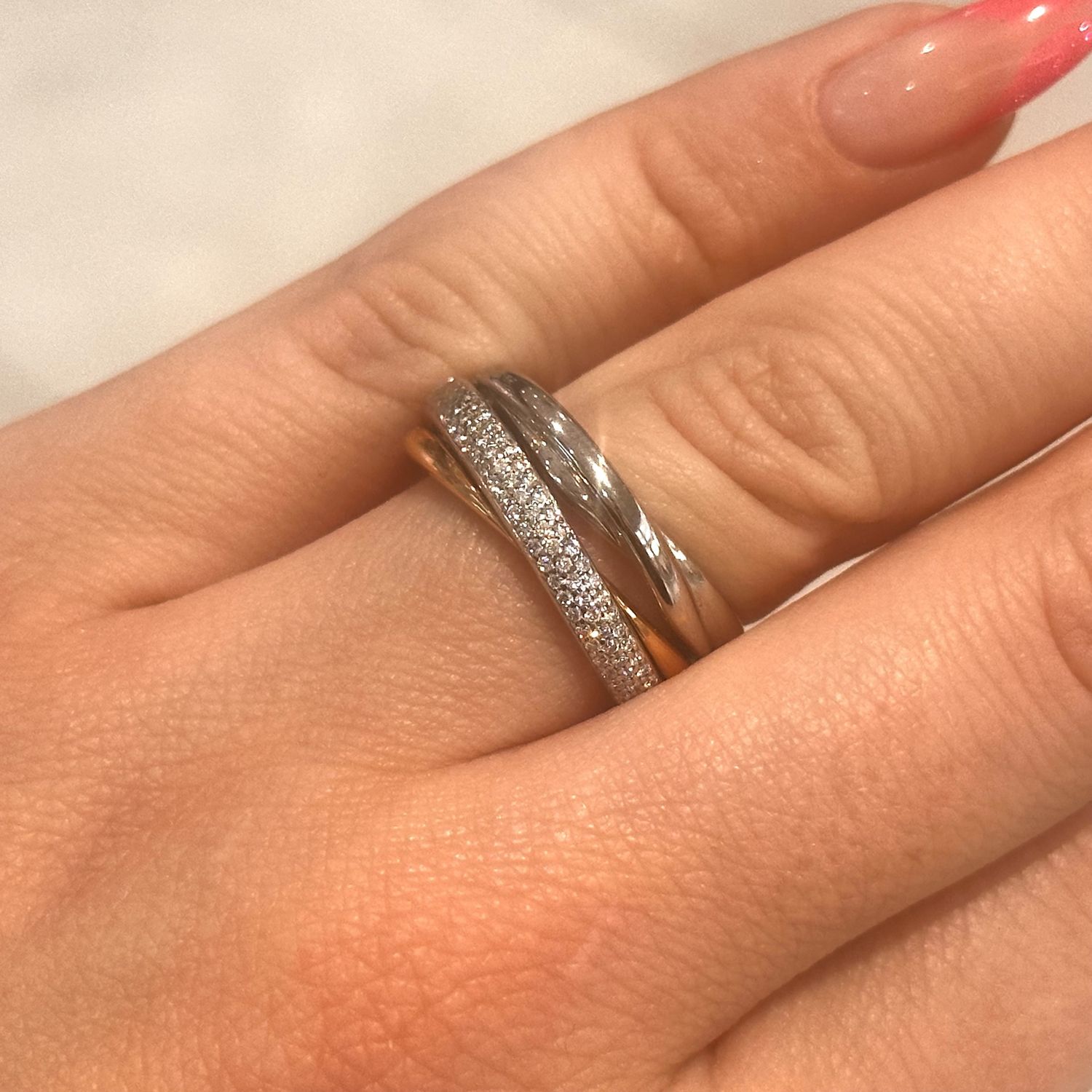 Pre-Owned 18ct White &amp; Rose Gold Crossover Diamond Ring
