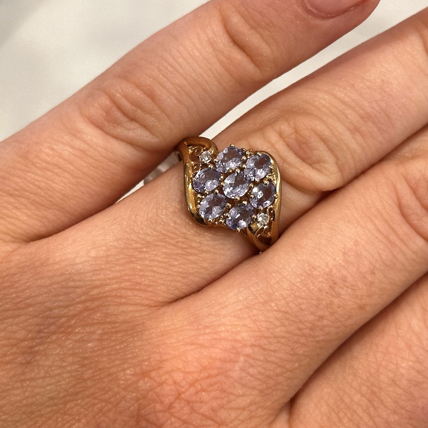 Pre-Owned 9ct Yellow Gold Tanzanite Diamond Cluster Ring