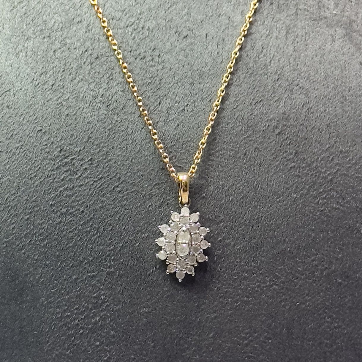 Pre-owned 9ct Yellow Gold Marquise Style Cluster Diamond Pendant