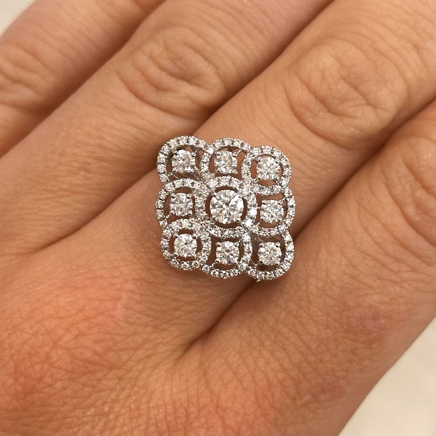 18ct White Gold Diamond Cocktail Ring 1.13ct G Si