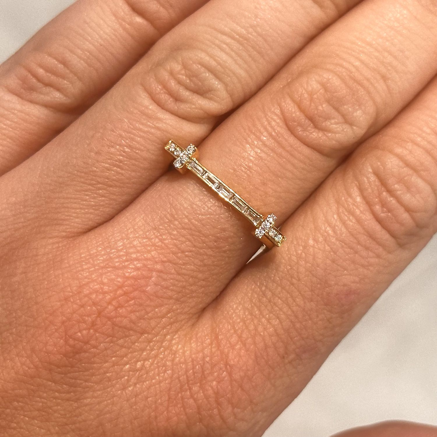 18ct Yellow Gold Baguette Cut Diamond Bar Ring