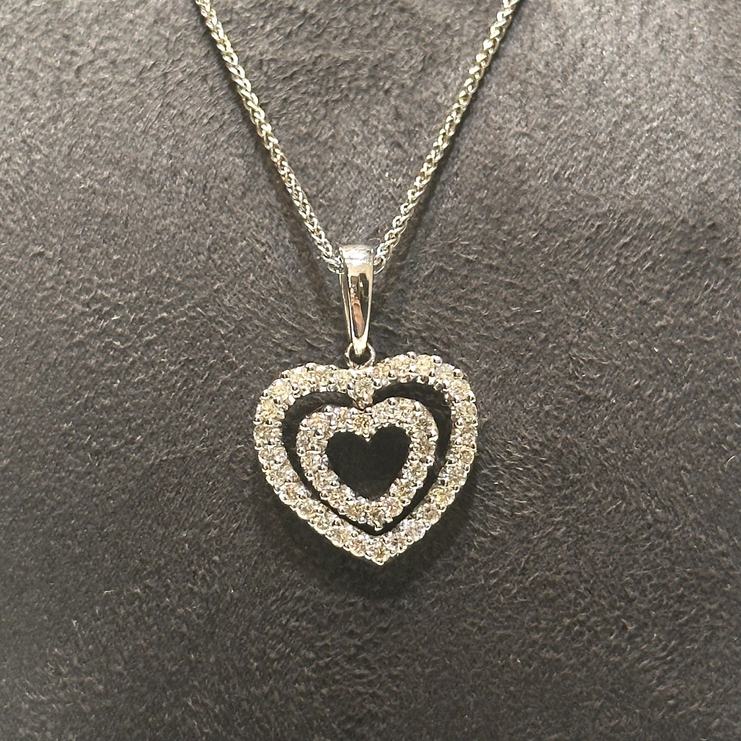 14ct White Gold Double Heart Diamond Pendant  0.46ct H Si2
