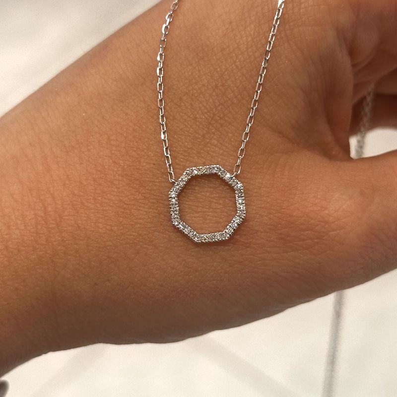 9ct White Gold Diamond Octagon Necklace  0.13ct