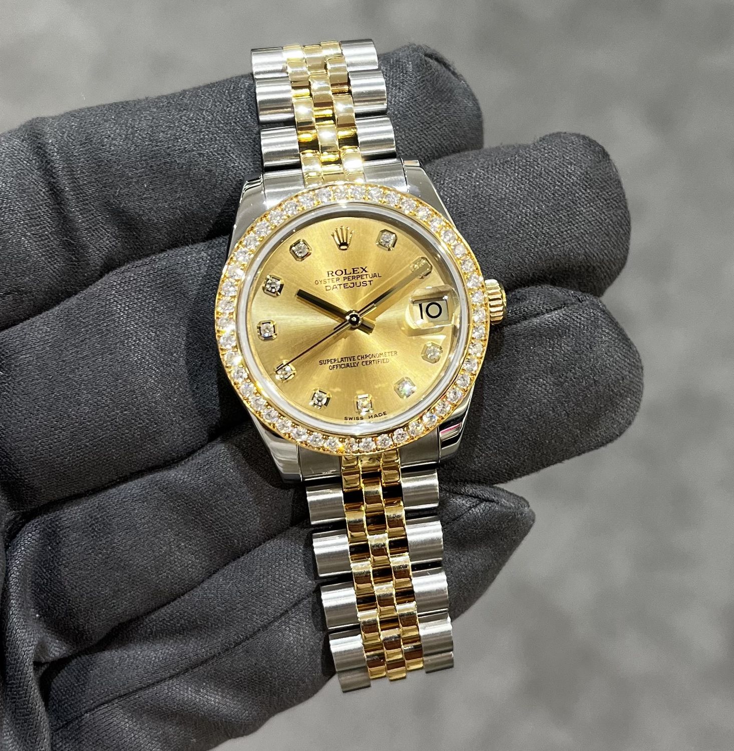 Pre-Owned Rolex Datejust Mid-Size Factory Set Diamonds 178383