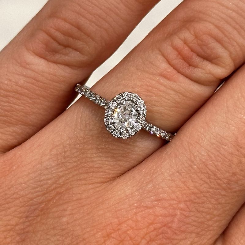 Platinum Oval Halo Diamond Ring  E VS2