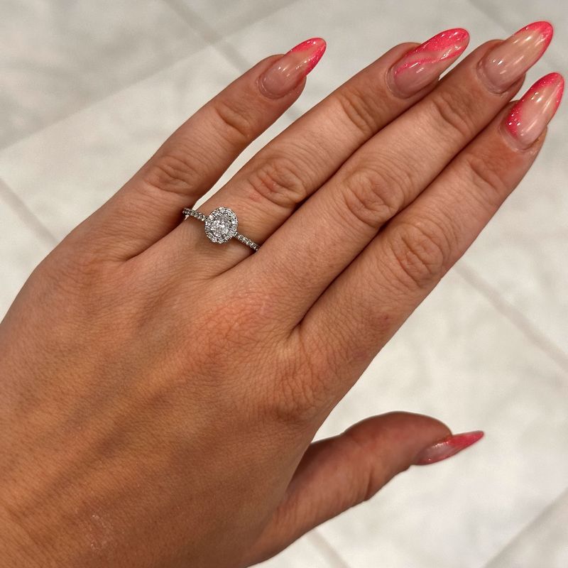 Platinum Oval Halo Diamond Ring E VS2