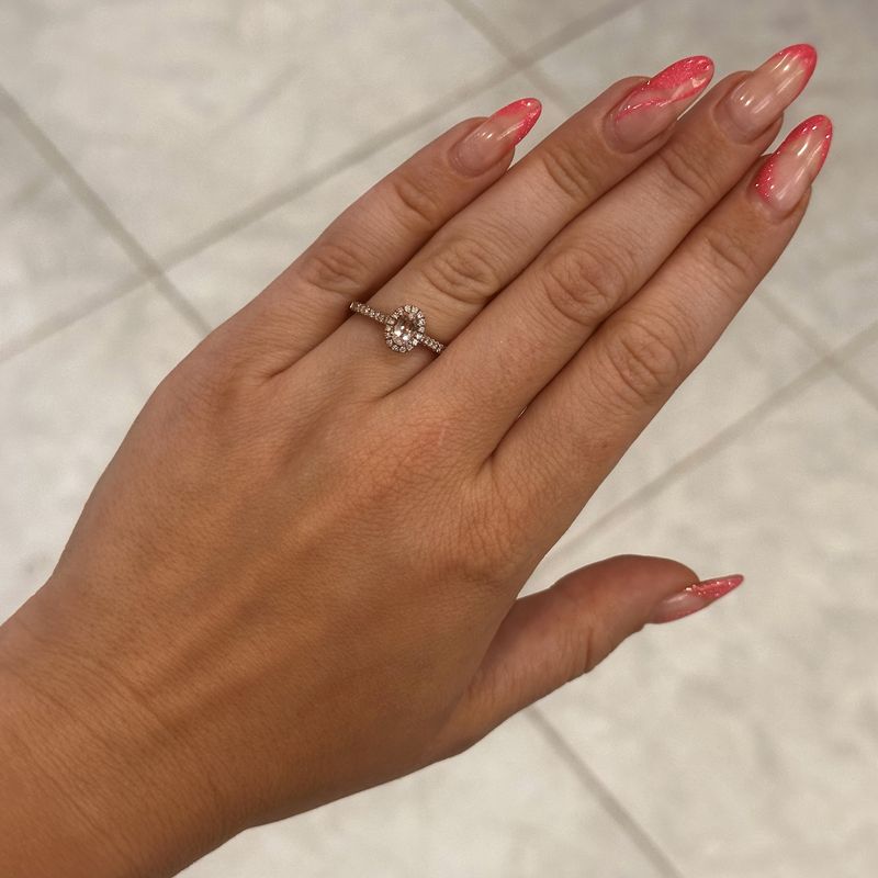 9ct Rose Gold Oval Morganite and Diamond Cluster Ring