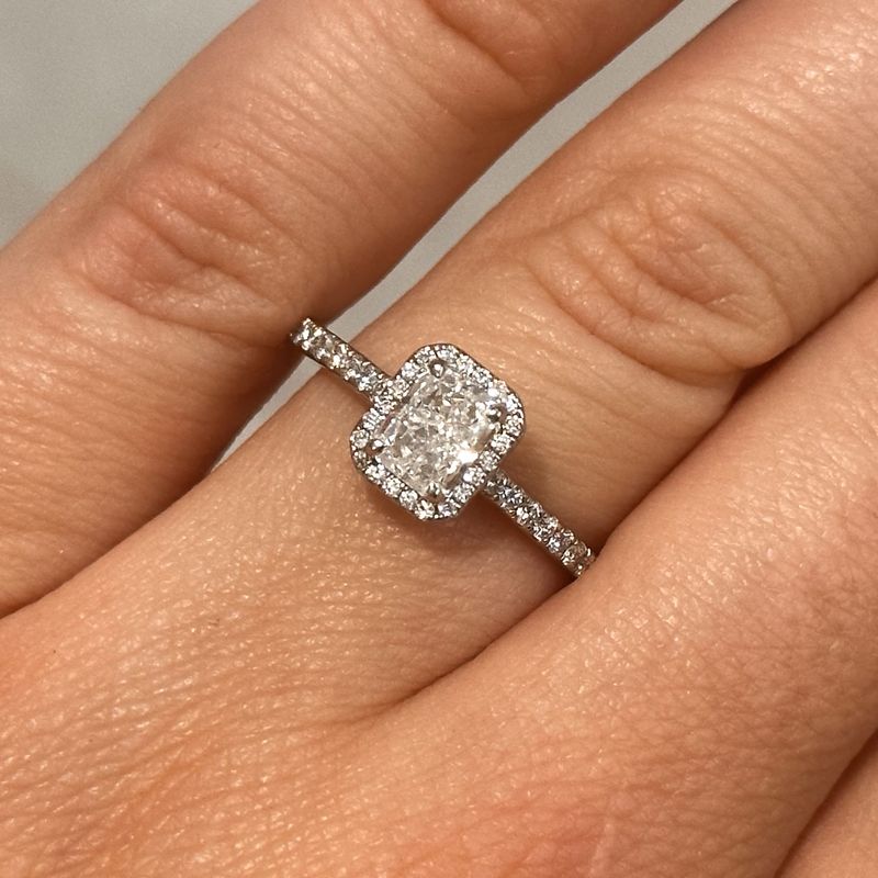 Platinum Radiant Cut Diamond Halo Ring F Si1