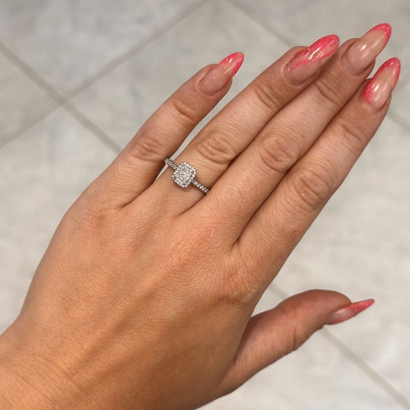 Platinum Radiant Cut Diamond Halo Ring F Si1
