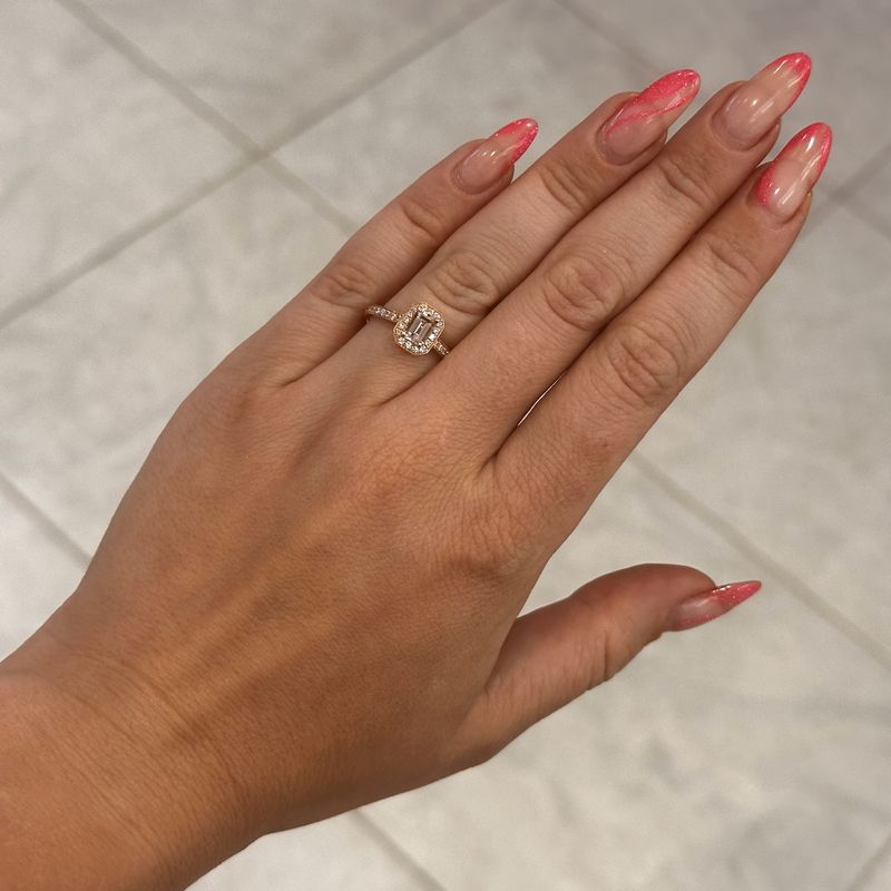 18ct Rose Gold Morganite and Diamond Halo Ring