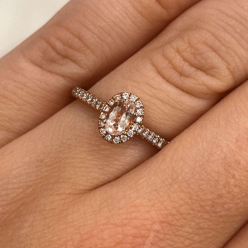 9ct Rose Gold Oval Morganite and Diamond Cluster Ring