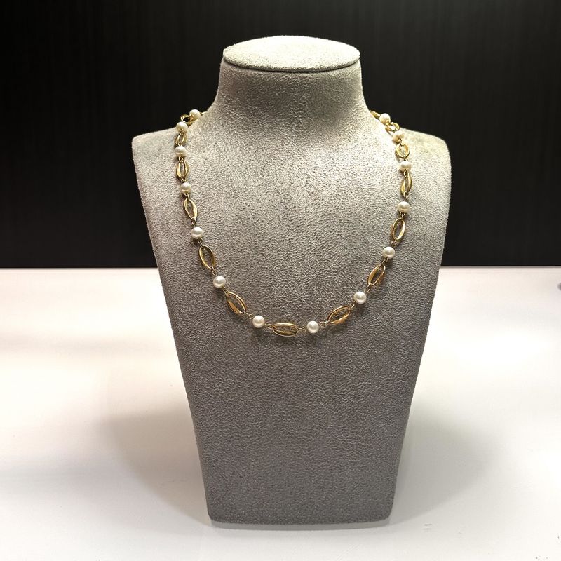 9ct Yellow Gold Oval Link Pearl Necklace