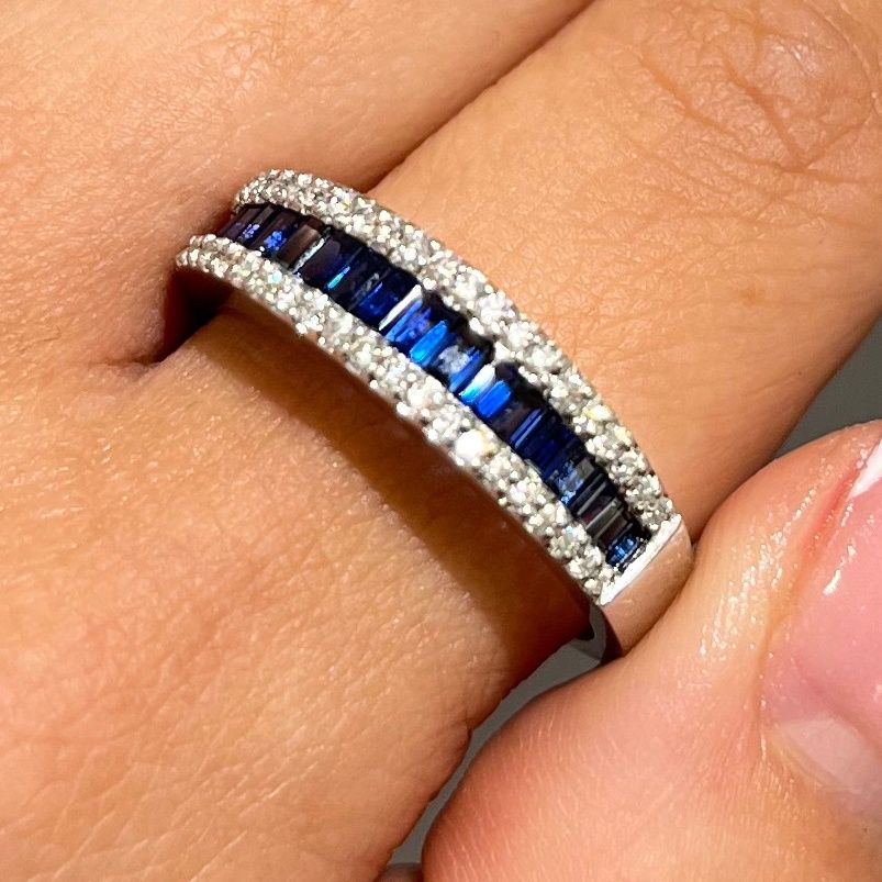 Pre-Owned 18ct White Gold 0.25ct Diamond &amp; 1.00ct Sapphire Eternity Ring