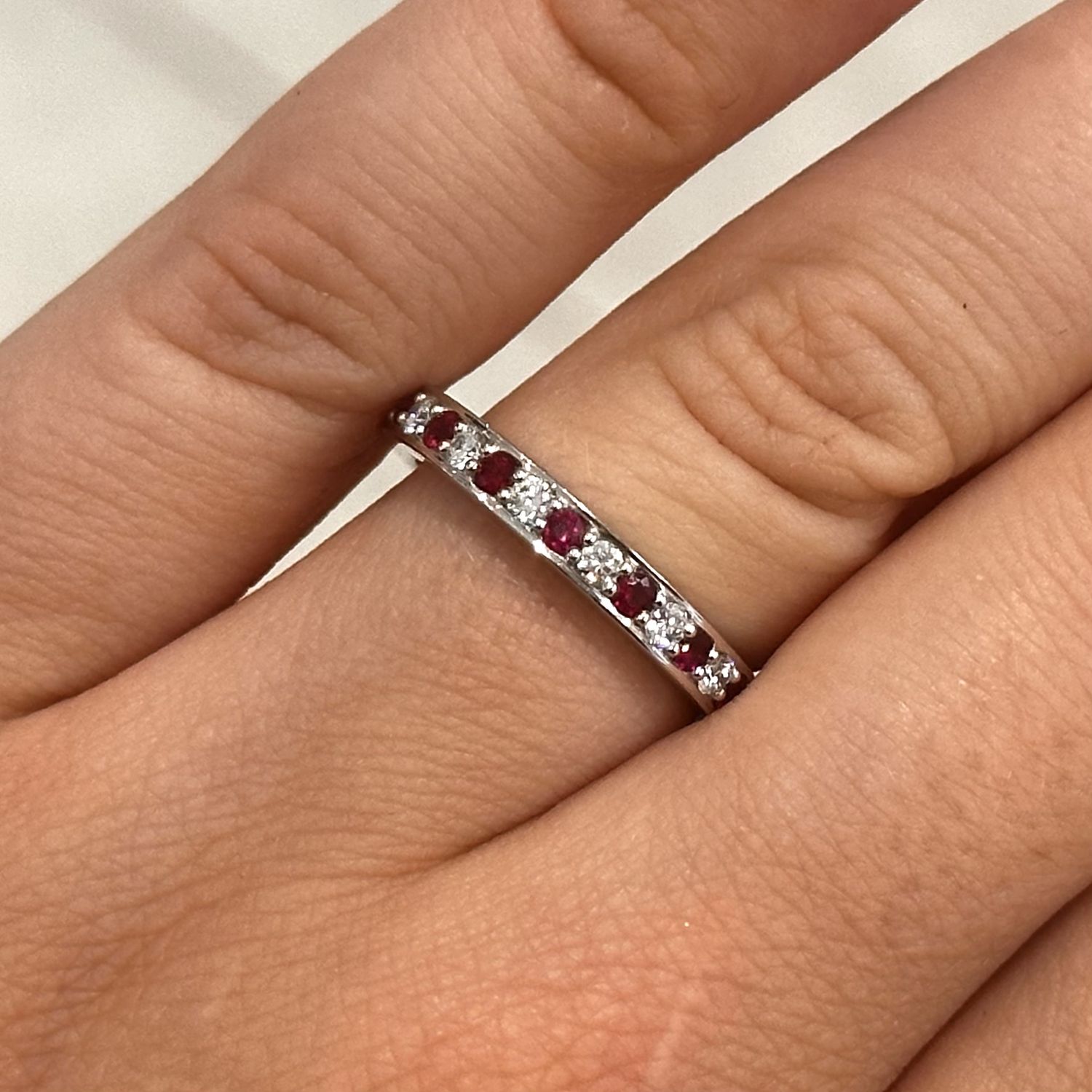 18ct White Gold Ruby &amp; Diamond Half Eternity Ring