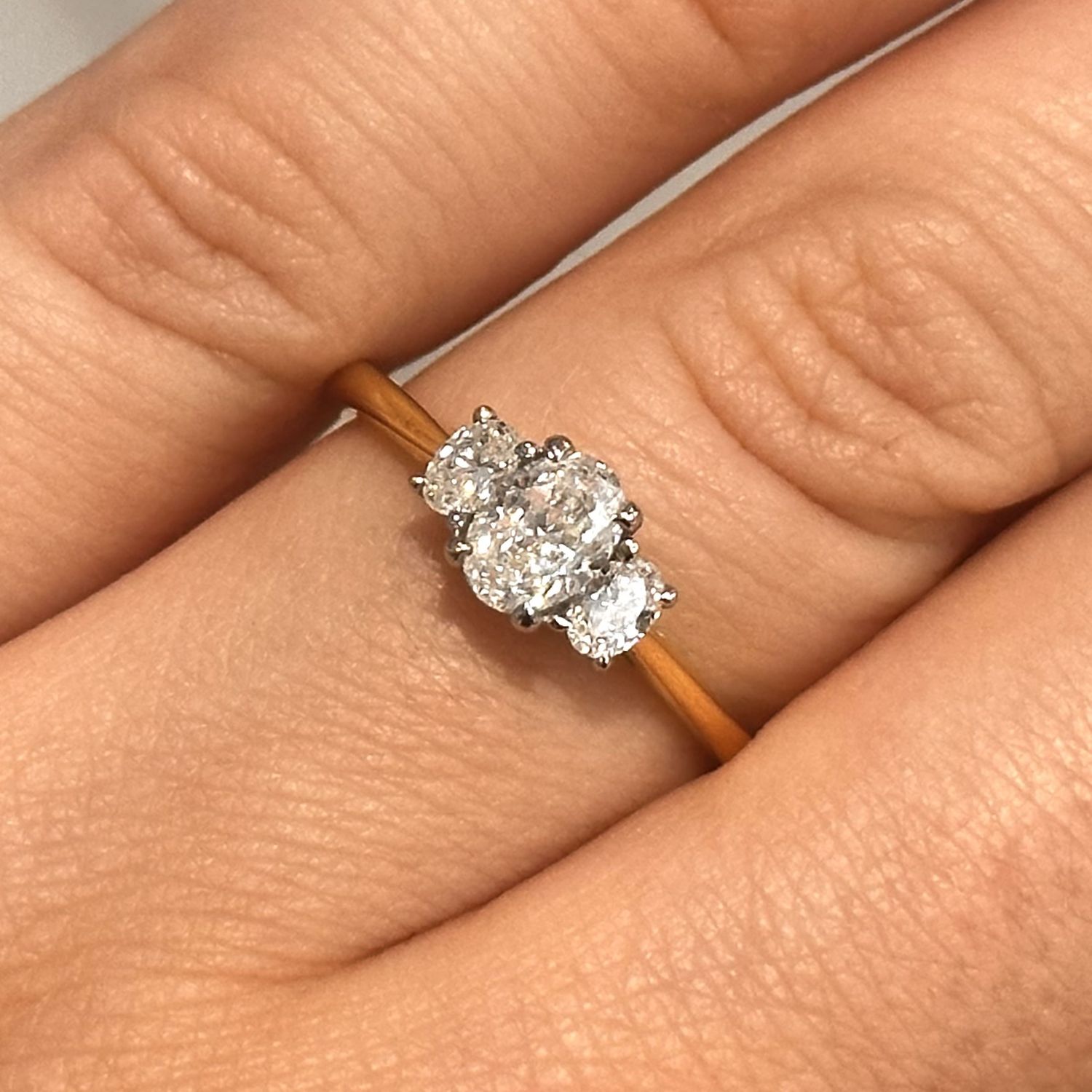 18ct Yellow Gold Oval Diamond Trilogy Ring 0.61ct