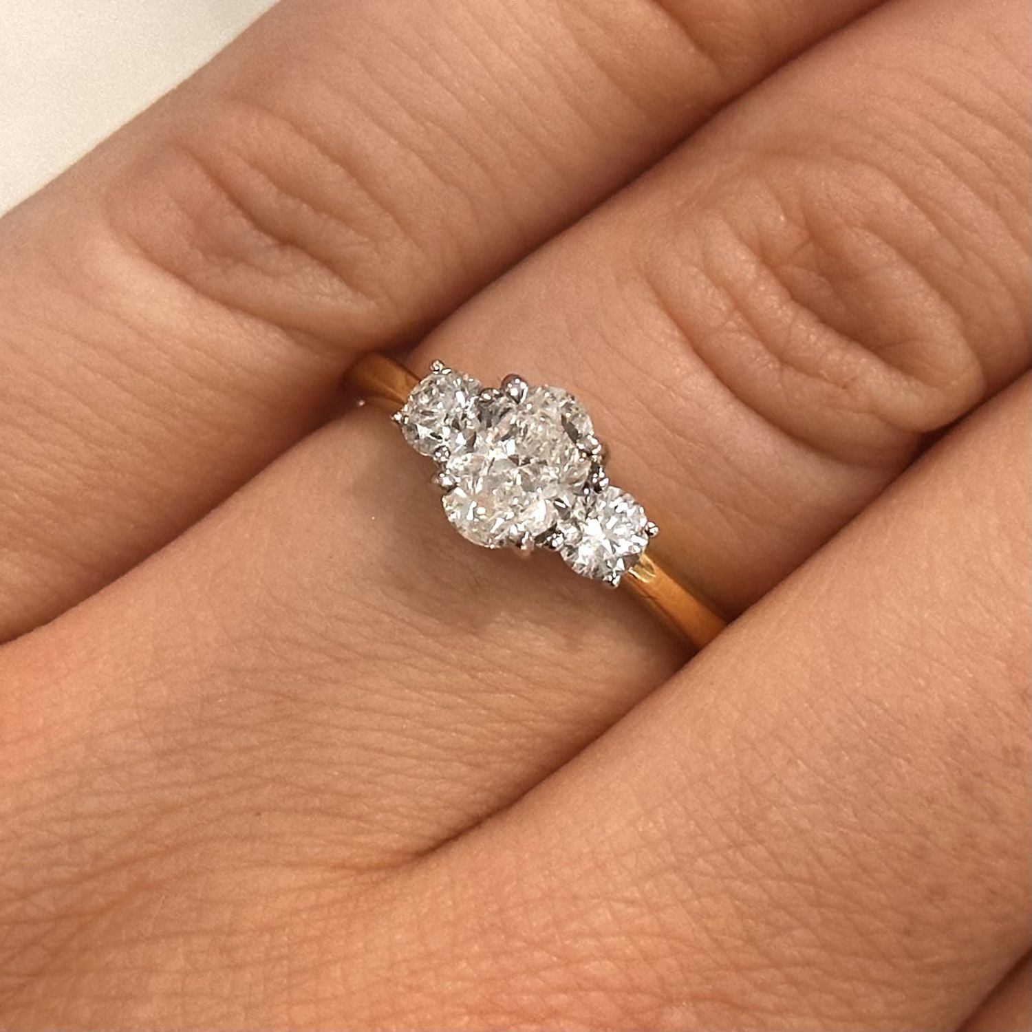 18ct Yellow Gold Oval Diamond Trilogy Ring 1.04ct