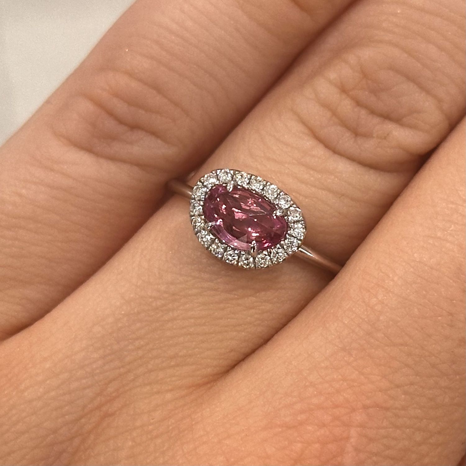 18ct White Gold Pink Sapphire &amp; Diamond Slice Ring