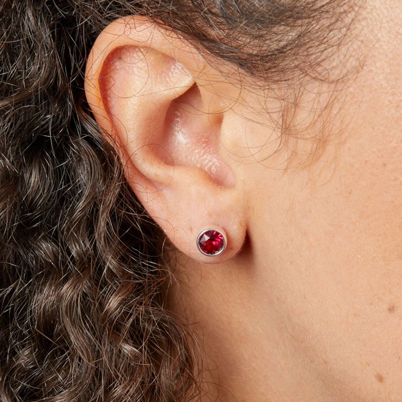 Silver Ruby Crystal July Birthstone Studs
