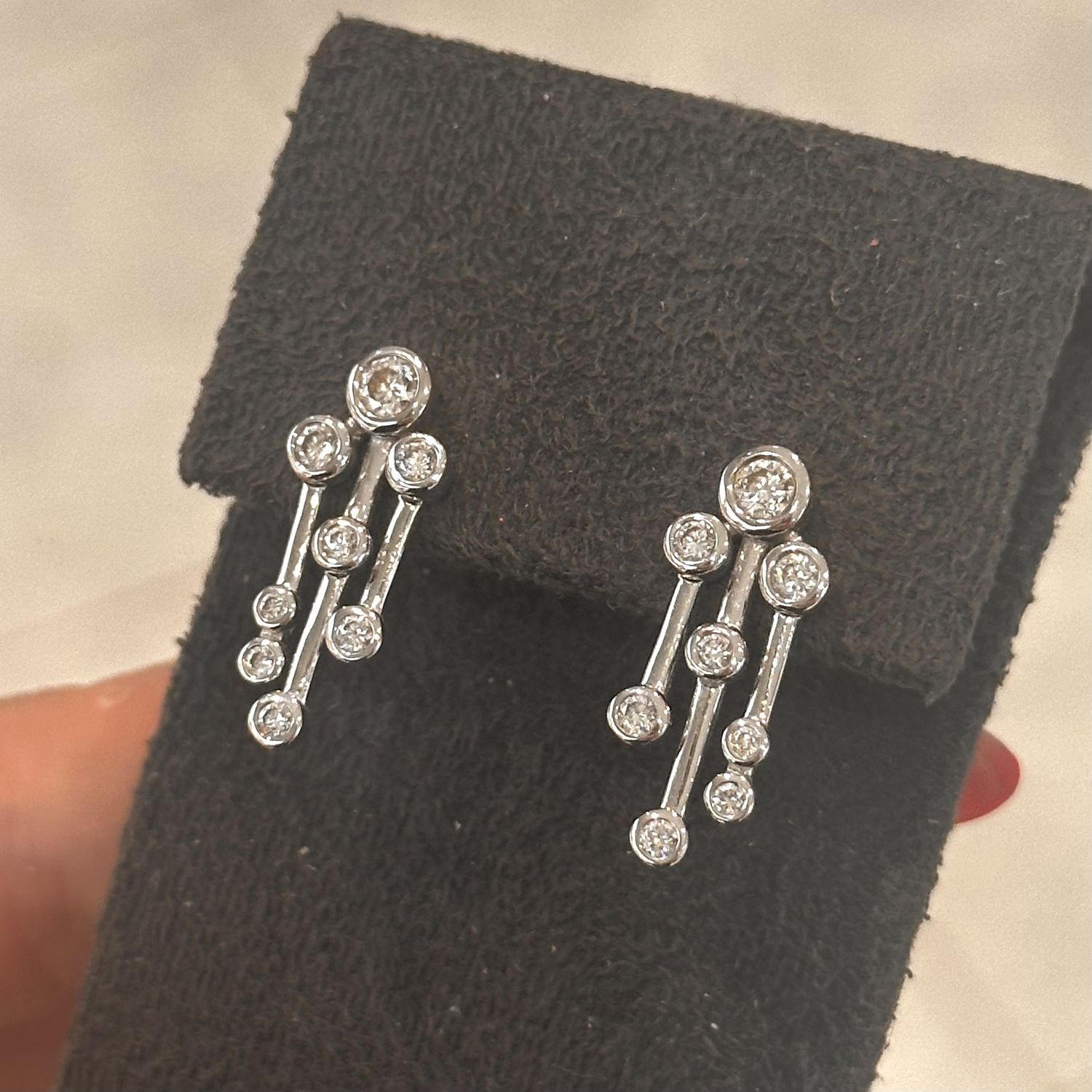 18ct White Gold 3 Row Diamond Bubble Earrings 0.60ct