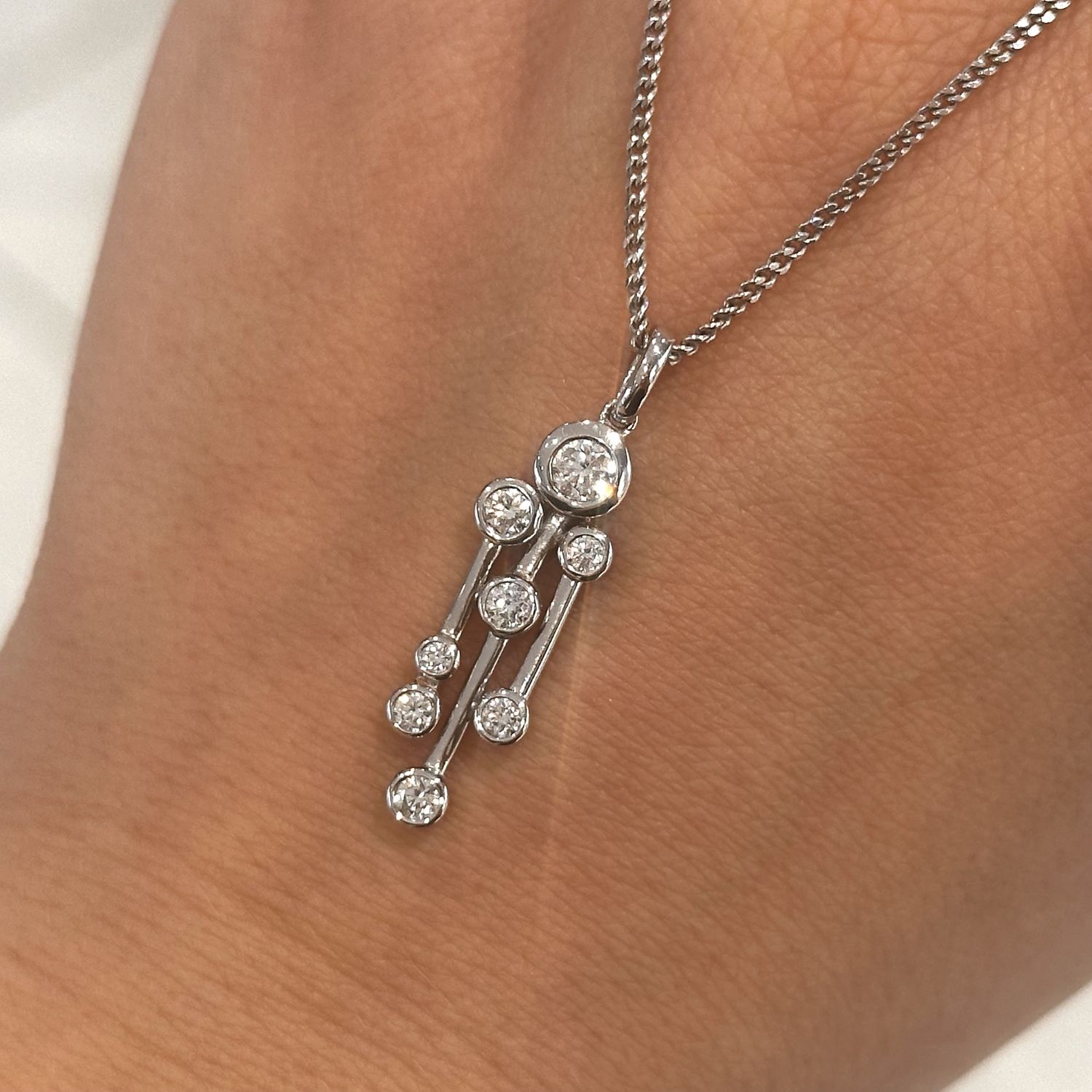 18ct White Gold 3 Row Diamond Bubble Pendant 0.48ct