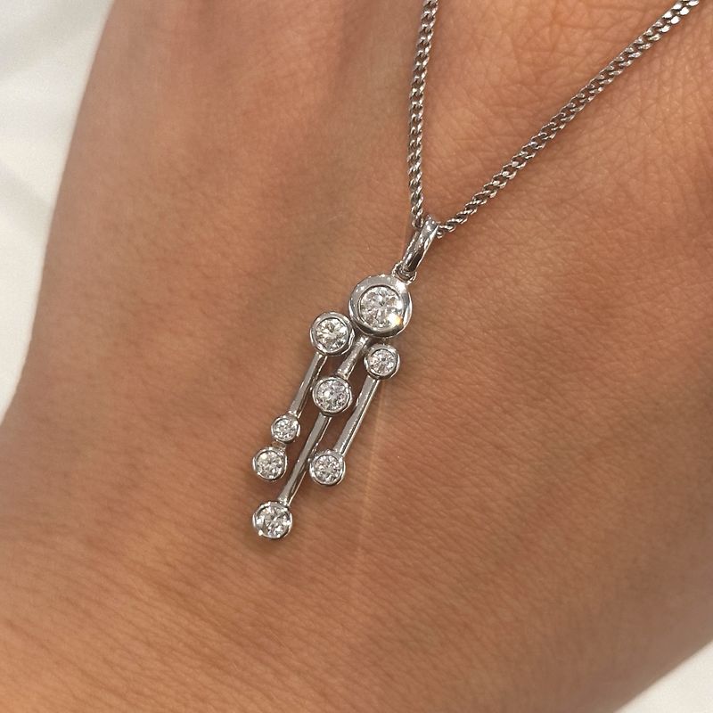 18ct White Gold 3 Row Diamond Bubble Pendant 0.48ct