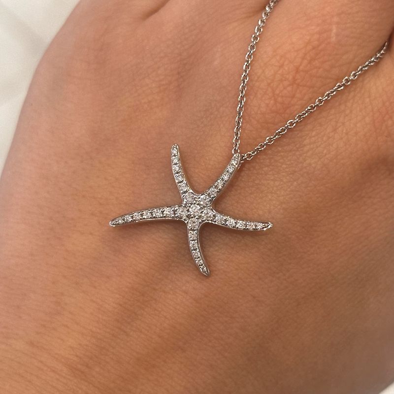 18ct White Gold Diamond Starfish Pendant .35pt
