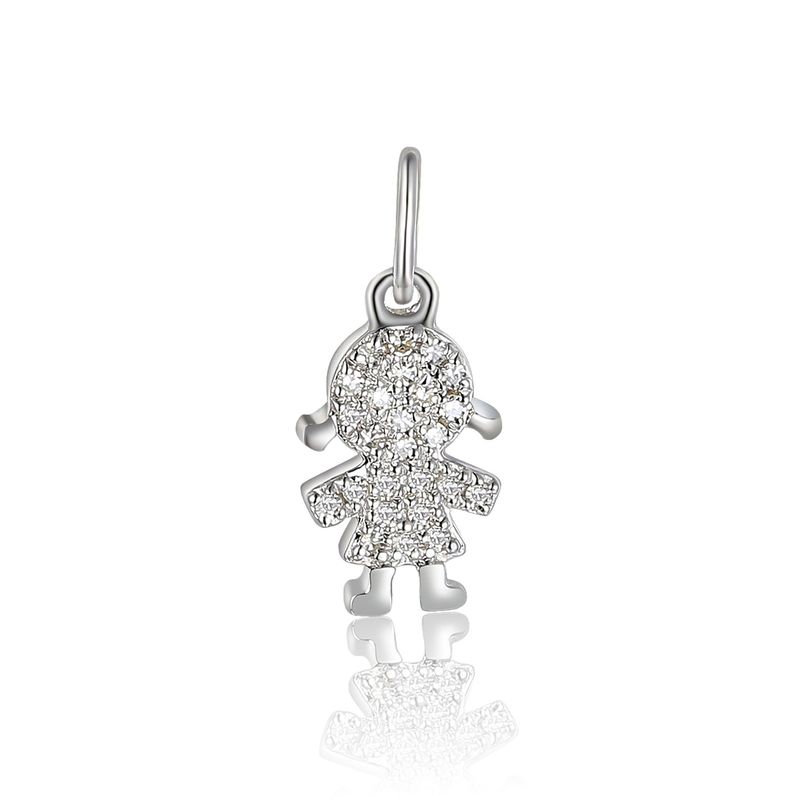 9ct White Gold 5pt Diamond &#39;Girl&#39; Charm
