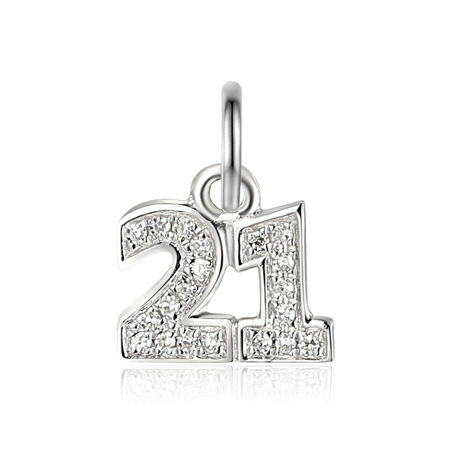 9ct White Gold ‘21’ 4pt Diamond Charm