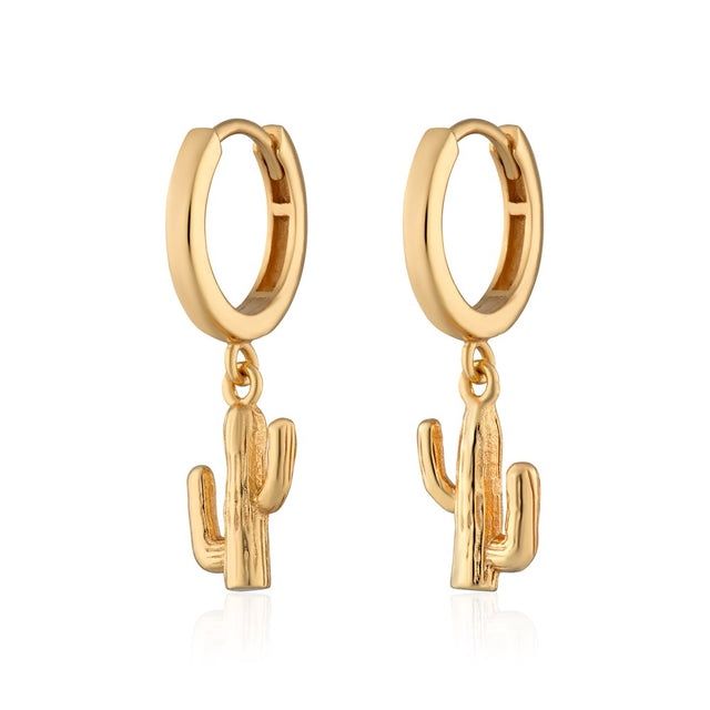 Cactus Charm Hoop Earrings, Metal: Sterling Silver with 18ct Gold Plating