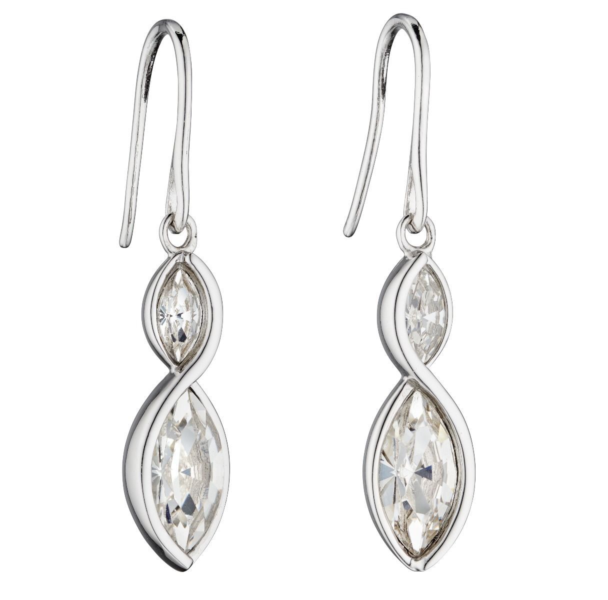 Silver Navette Clear Crystal Twist Earrings