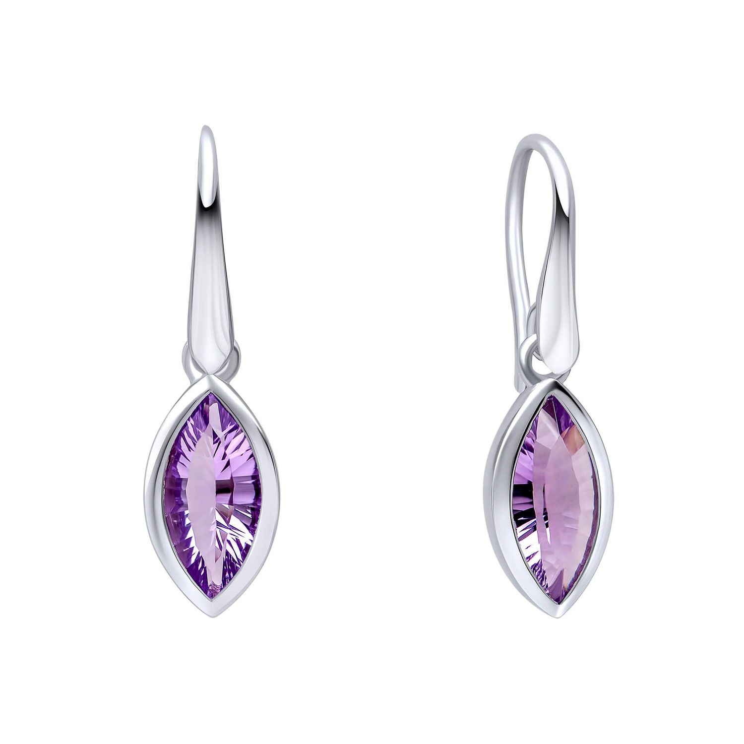 Silver Concave Cut Amethyst Earrings