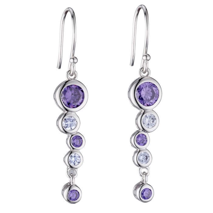 Silver Bubble Drop Cubic Zirconia Earrings, Metal: Silver &amp; Purple CZ