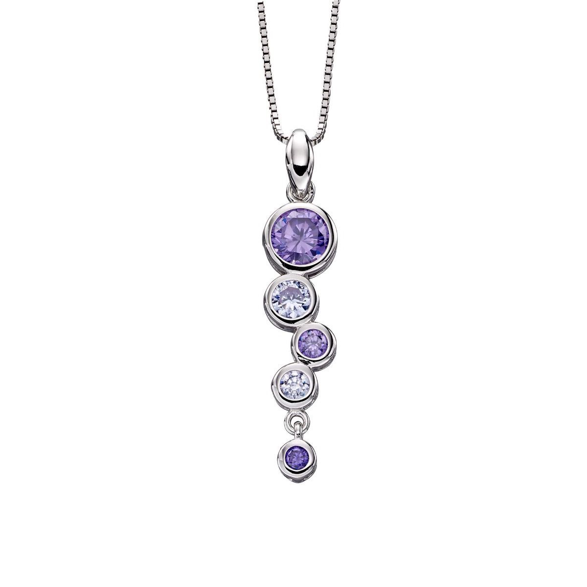 Silver Bubble Drop Pendant, Stone: Purple CZ