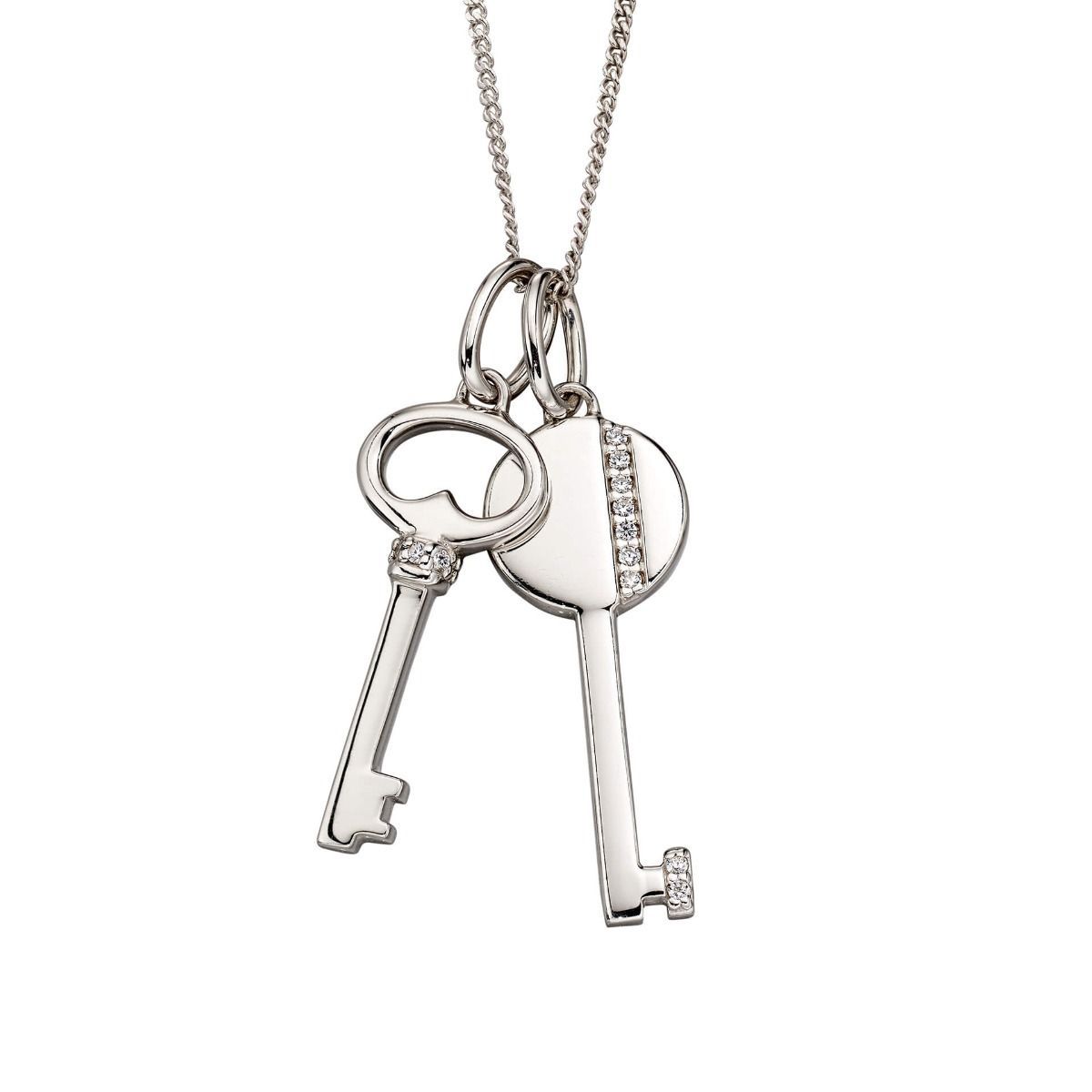 Silver Double Key Cubic Zirconia Pendant Necklace