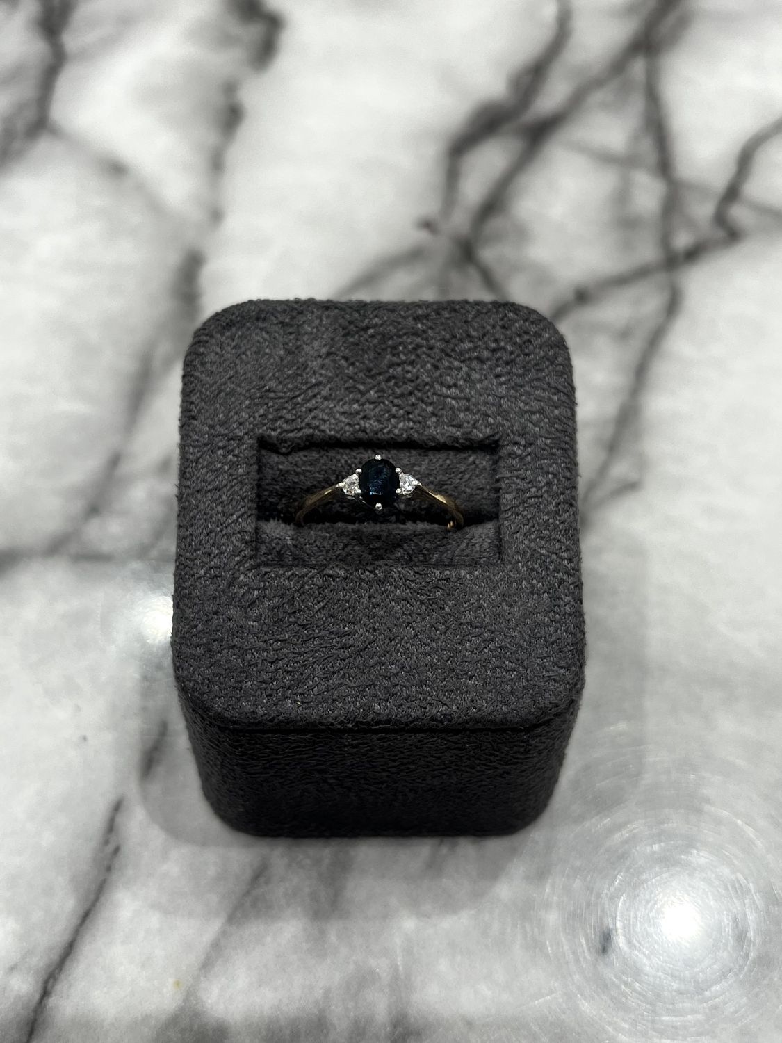 Pre-Owned 9ct Yellow Gold Sapphire &amp; Diamond 3 Stone Ring