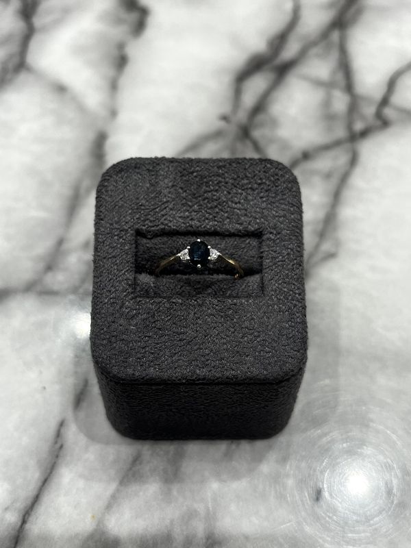 Pre-Owned 9ct Yellow Gold Sapphire &amp; Diamond 3 Stone Ring