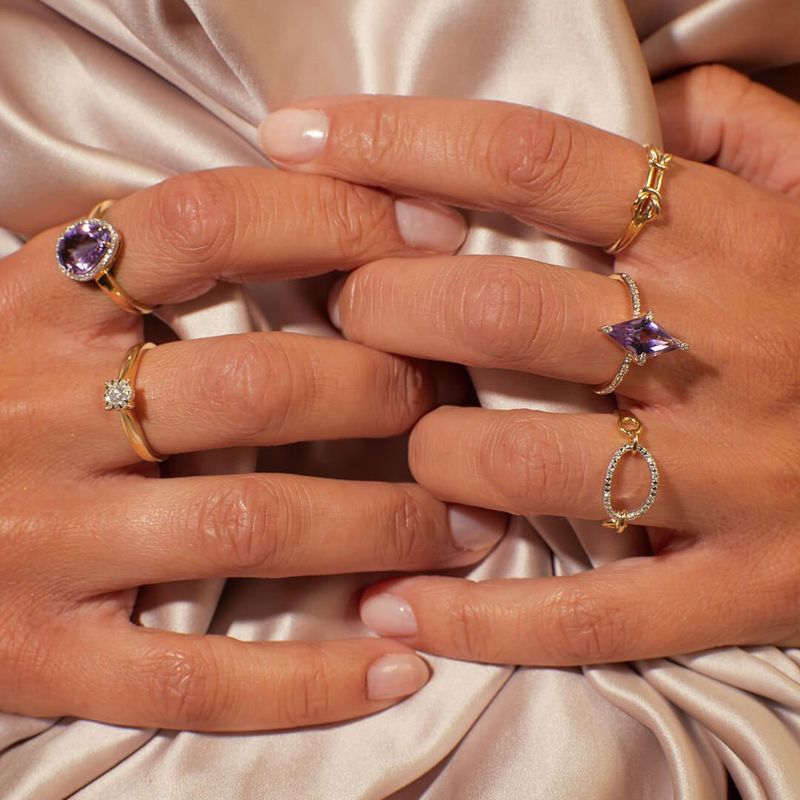 9ct Yellow Gold Amethyst & Diamond Ring