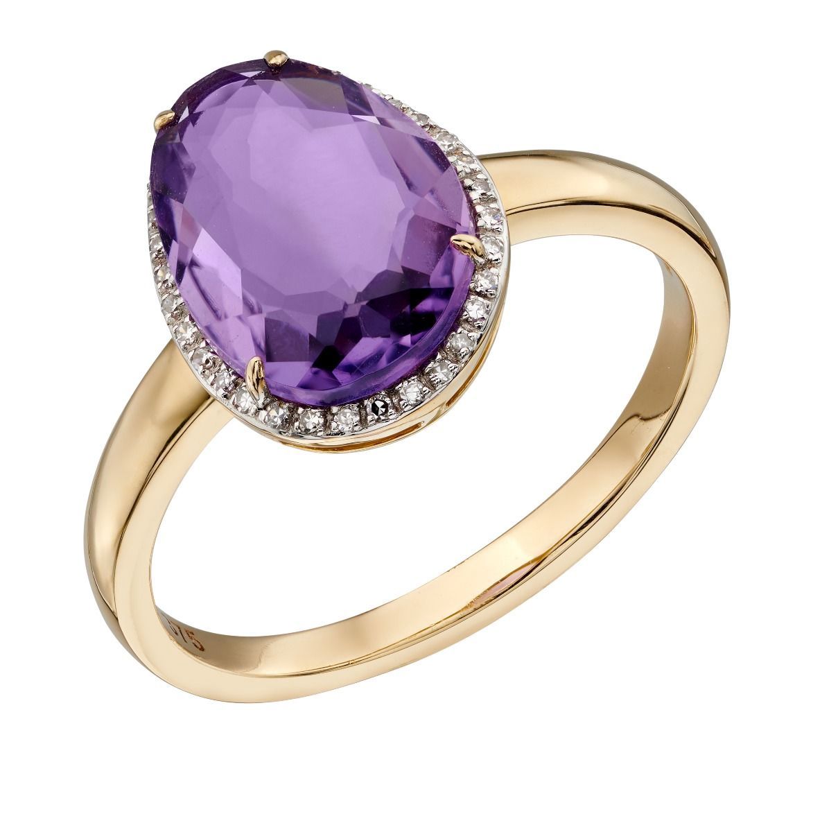 9ct Yellow Gold Amethyst &amp; Diamond Ring, Ring Size: 52