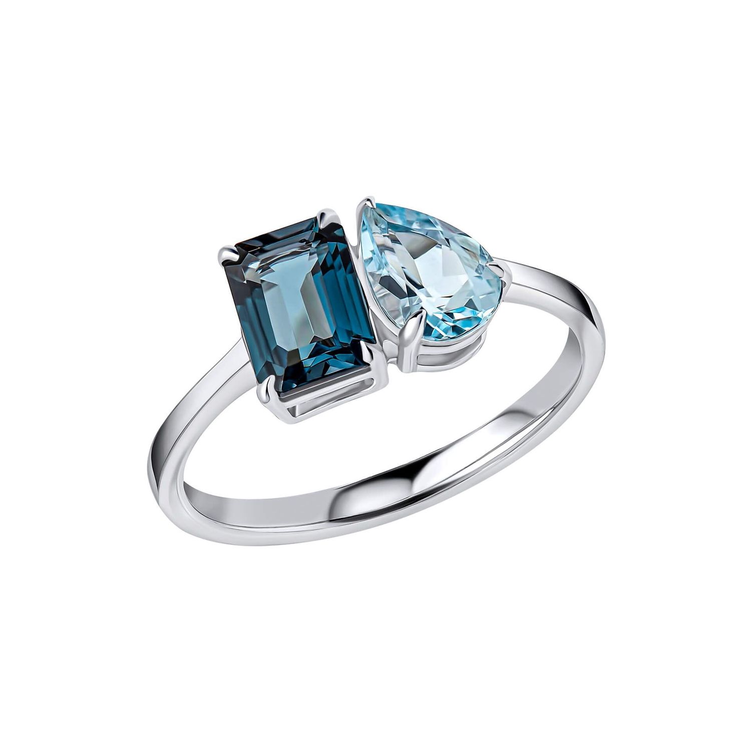 9ct White Gold ‘Toi et Moi’  Blue Topaz Ring, Ring Size: 52