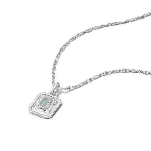 March Aquamarine Birthstone Necklace, Metal: Silver