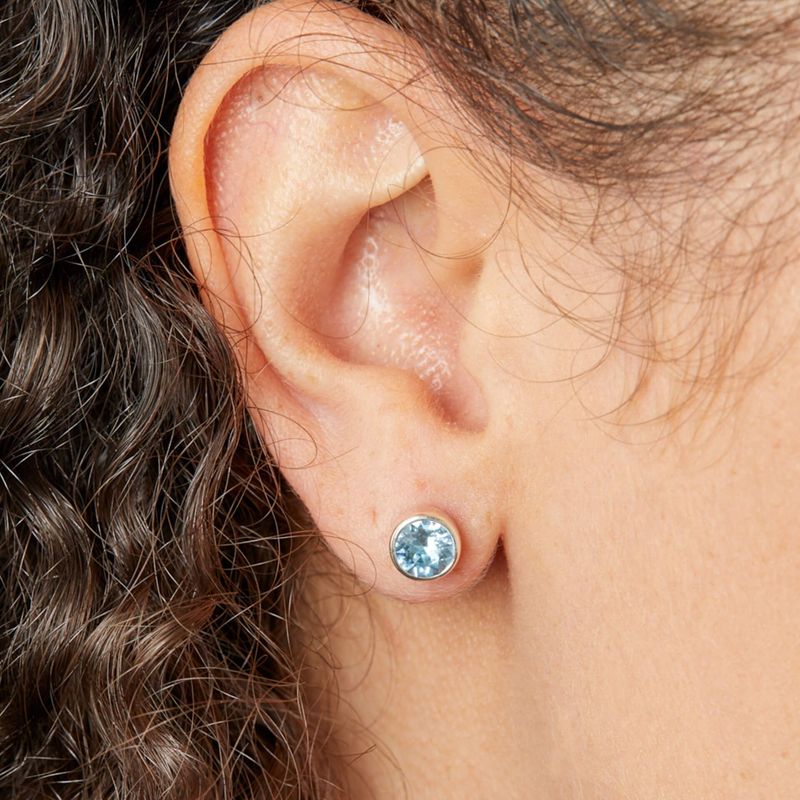 Silver Aquamarine Crystal March Birthstone Studs