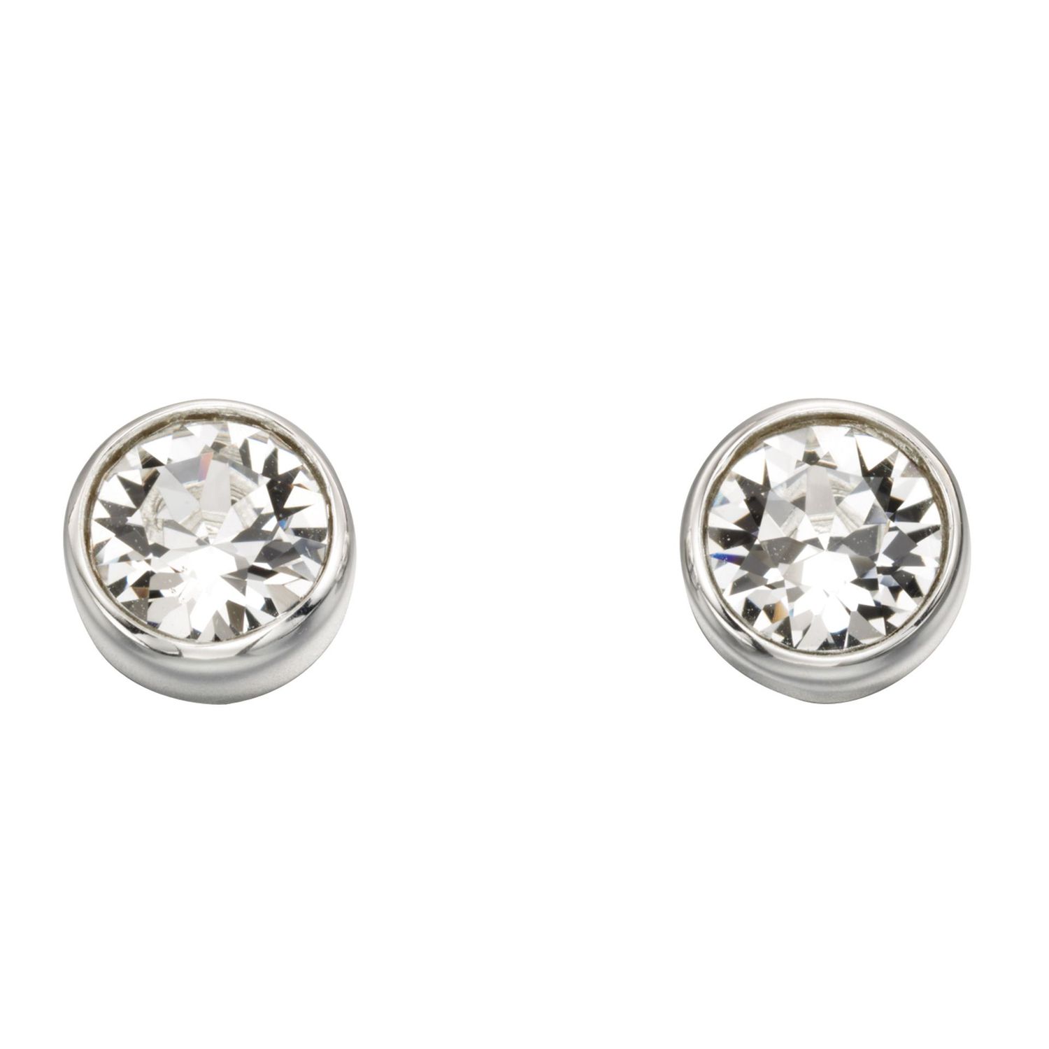 Silver Clear Crystal April Birthstone Stud Earrings